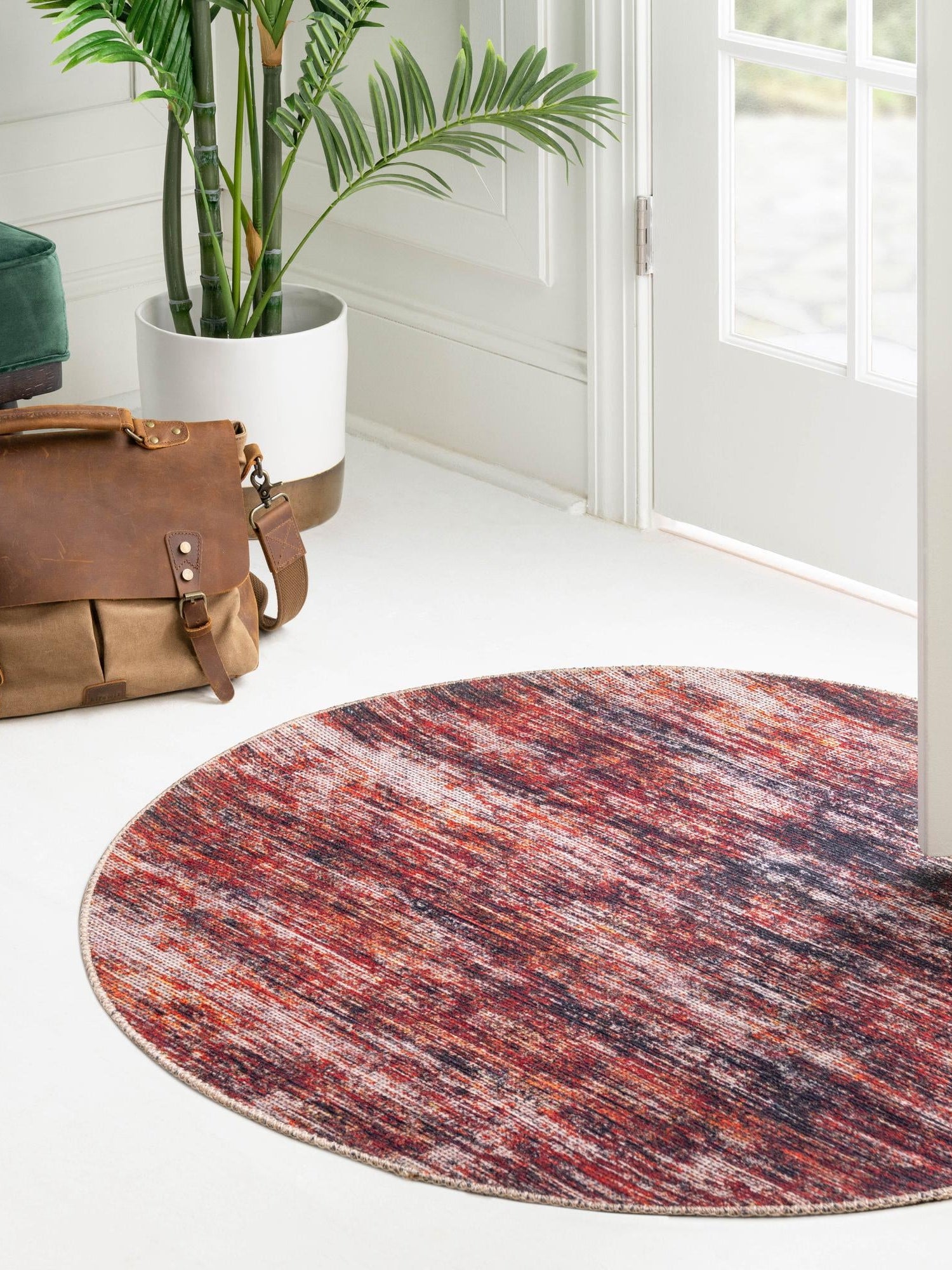Rust Red 5' x 5' Asha Round Area Rug 100% Chenille Cotton Easy Clean Indoor Living Dining Bedroom Office Carpet for Sale at Rug Engine