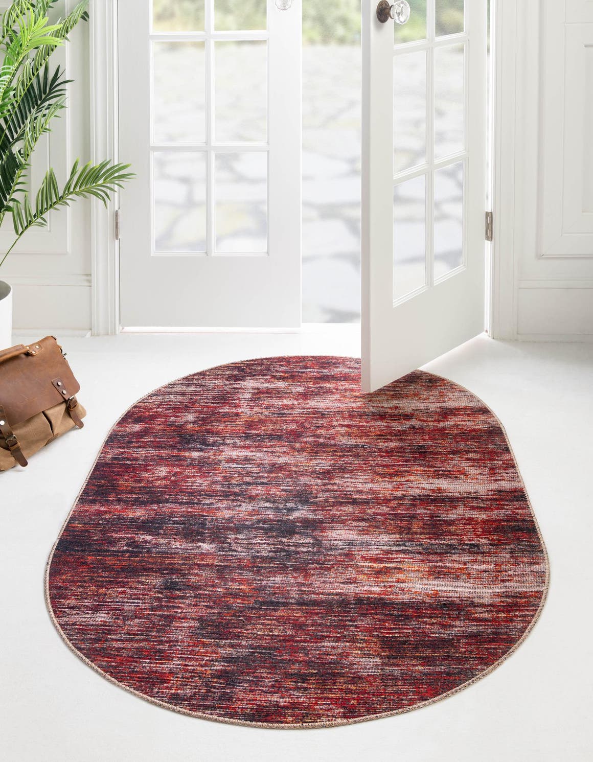 Rust Red 2' x 3' Asha Oval Area Rug 100% Chenille Cotton Easy Clean Indoor Living Dining Bedroom Office Carpet for Sale at Rug Engine