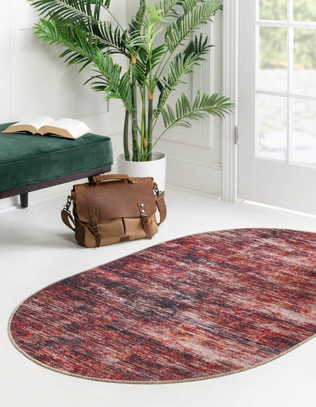 Rust Red 4' x 6' Asha Oval Area Rug 100% Chenille Cotton Easy Clean Indoor Living Dining Bedroom Office Carpet for Sale at Rug Engine