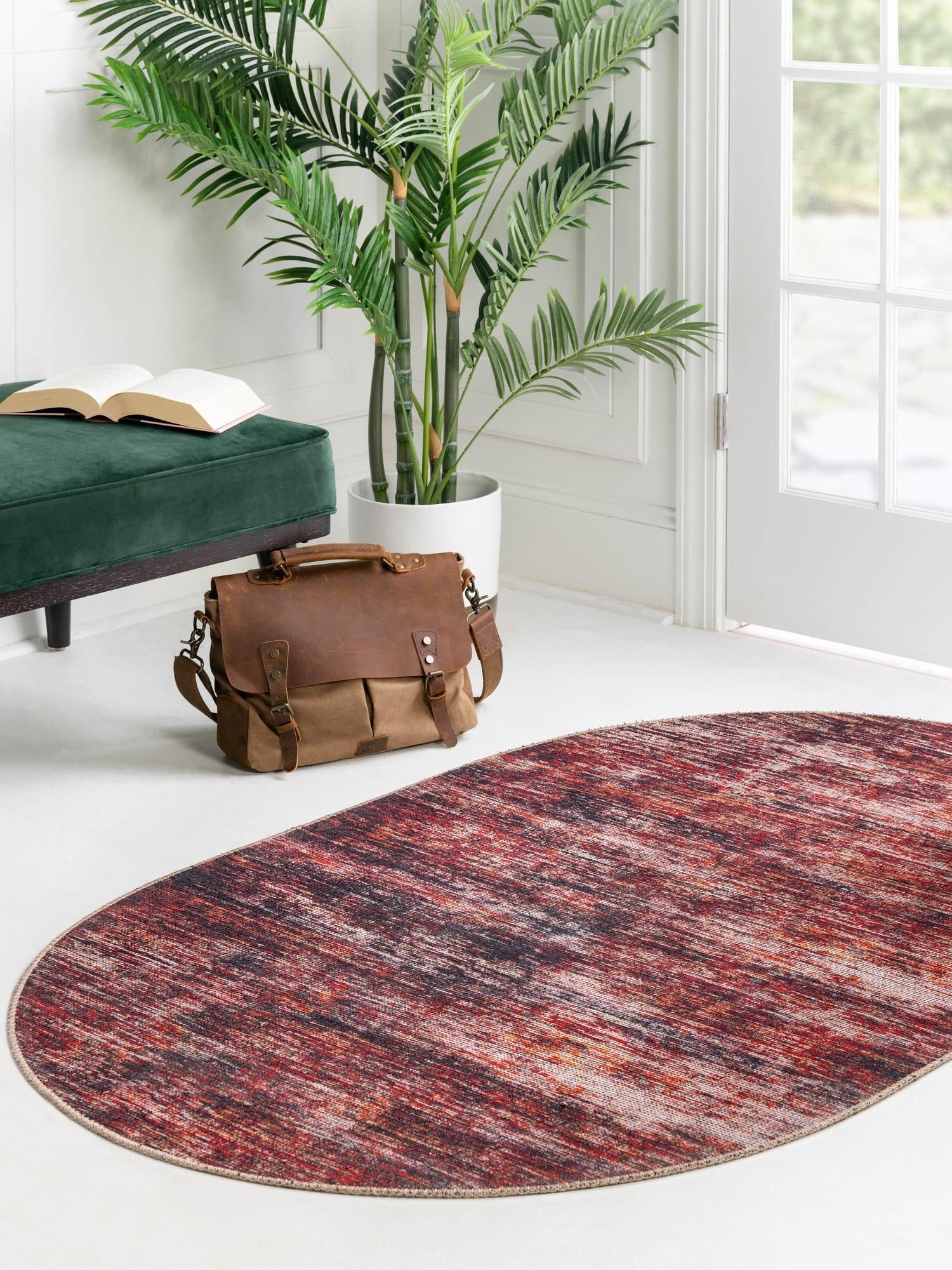 Rust Red 7' 6 x 10' 6 Asha Oval Area Rug 100% Chenille Cotton Easy Clean Indoor Living Dining Bedroom Office Carpet for Sale at Rug Engine