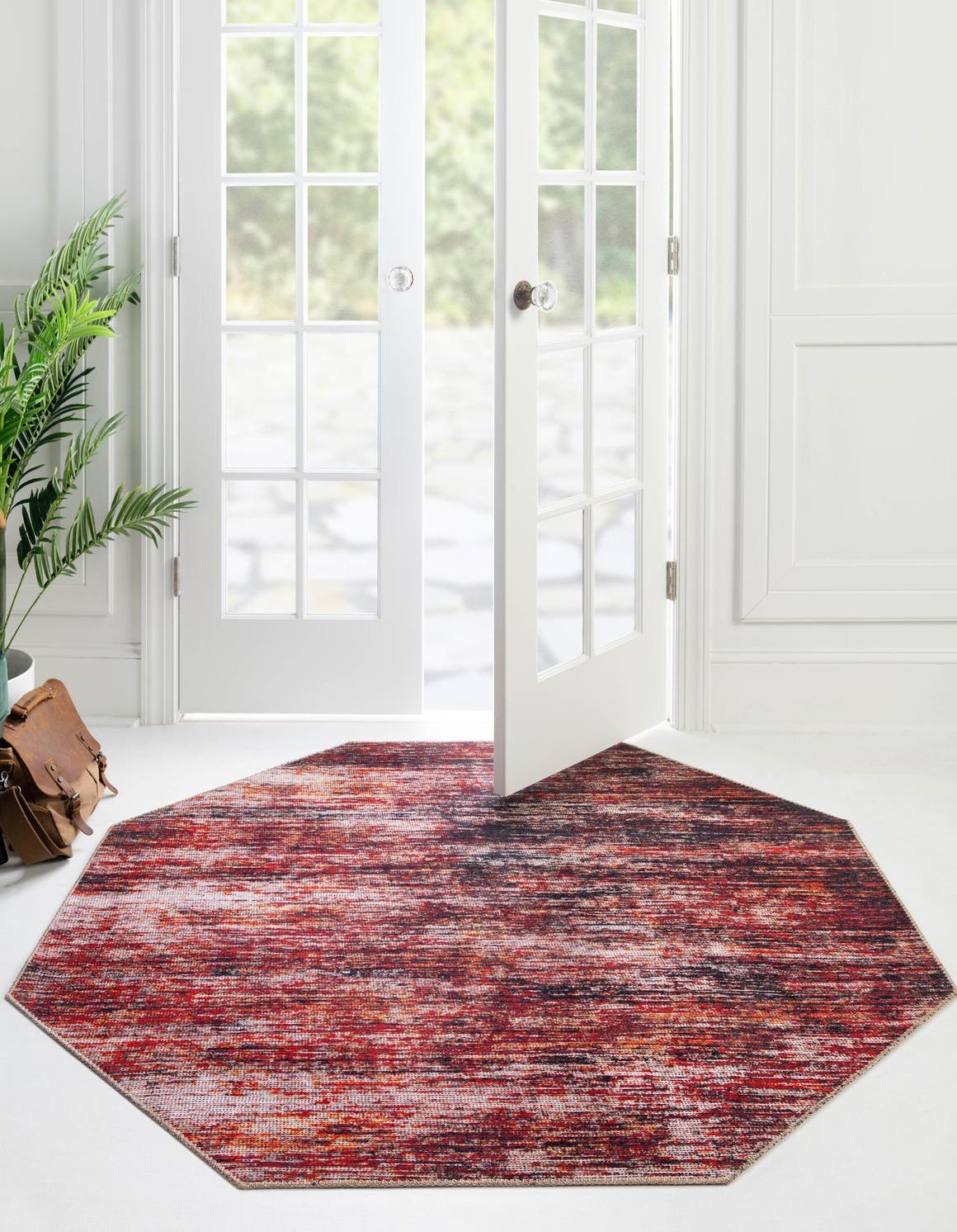 Rust Red 7' 7 x 7' 7 Asha Octagon Area Rug 100% Chenille Cotton Easy Clean Indoor Living Dining Bedroom Office Carpet for Sale at Rug Engine