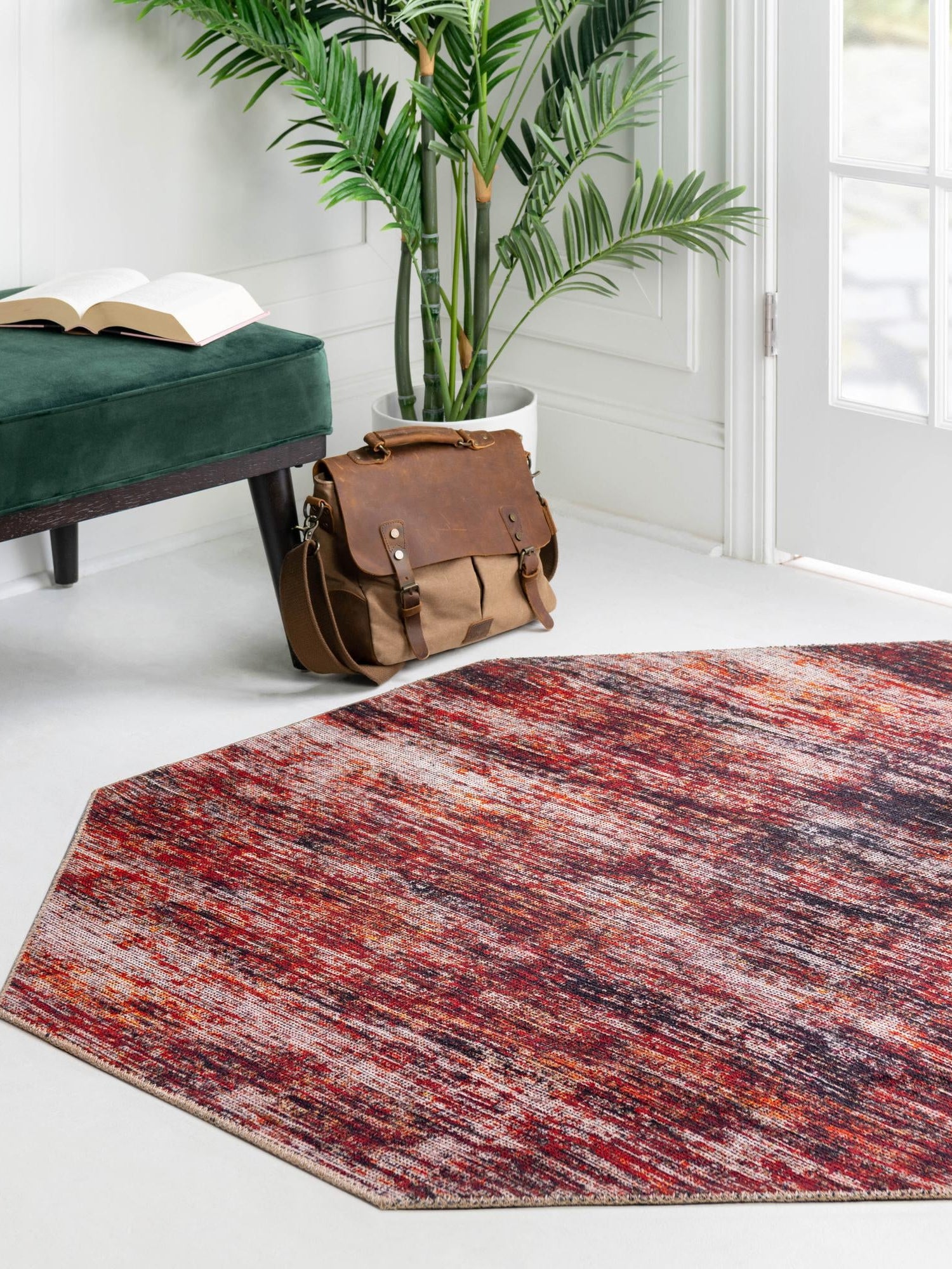 Rust Red 5' x 5' Asha Octagon Area Rug 100% Chenille Cotton Easy Clean Indoor Living Dining Bedroom Office Carpet for Sale at Rug Engine