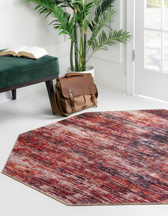 Rust Red 5' x 5' Asha Octagon Area Rug 100% Chenille Cotton Easy Clean Indoor Living Dining Bedroom Office Carpet for Sale at Rug Engine