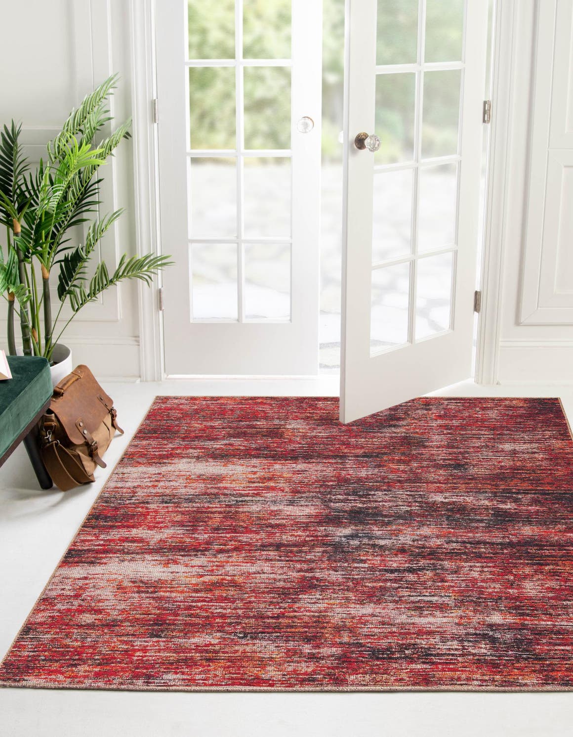 Rust Red 7' 7 x 7' 7 Asha Square Area Rug 100% Chenille Cotton Easy Clean Indoor Living Dining Bedroom Office Carpet for Sale at Rug Engine