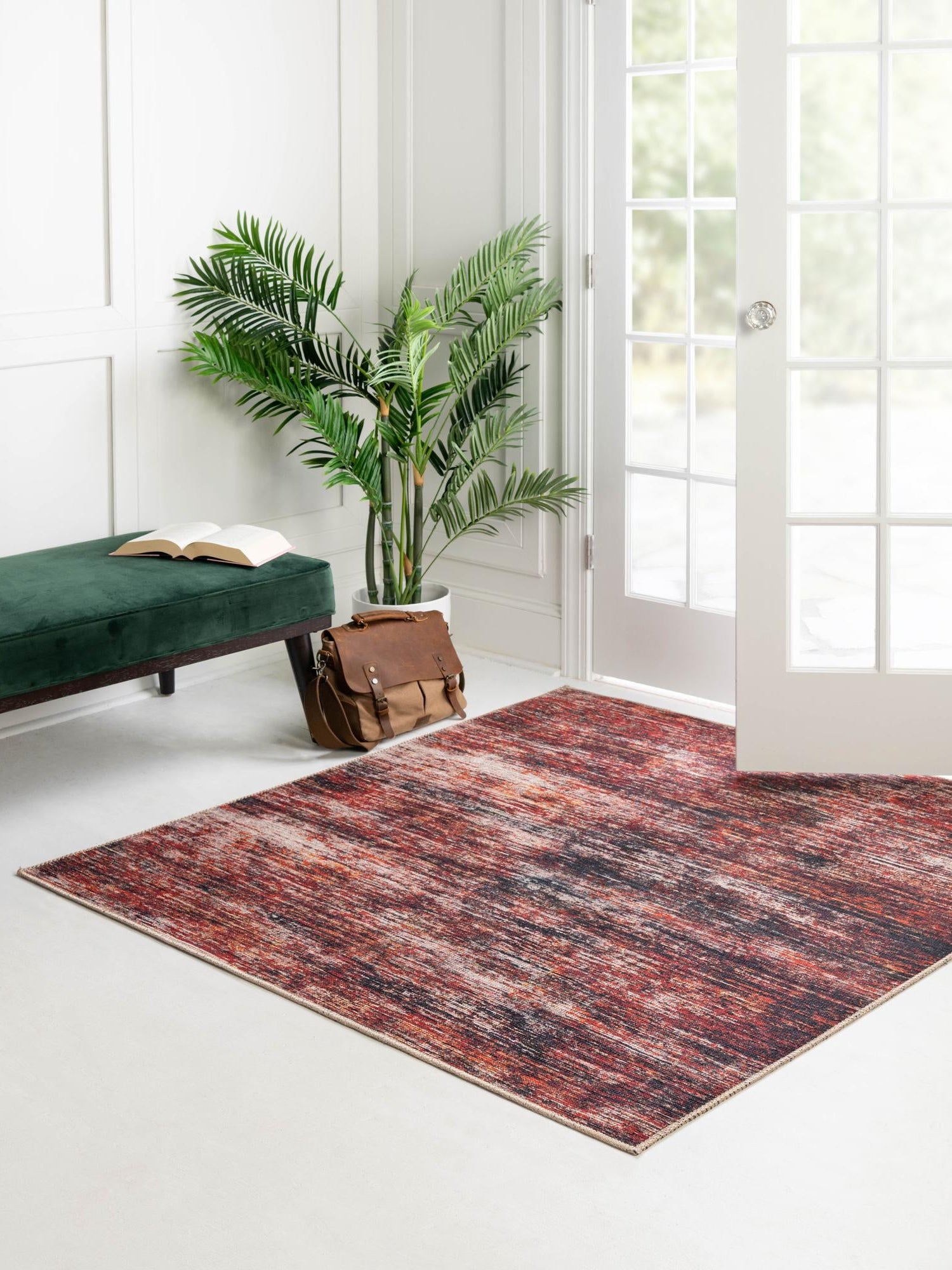 Rust Red 5' x 5' Asha Square Area Rug 100% Chenille Cotton Easy Clean Indoor Living Dining Bedroom Office Carpet for Sale at Rug Engine