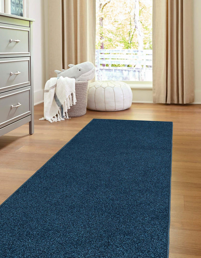 Navy Blue 2' x 8' Everyday Solid Runner Area Rug 100% Polypropylene With Felt Backing Easy Clean Simple Carpet for Minimalist Room Decorating for Sale at Rug Engine