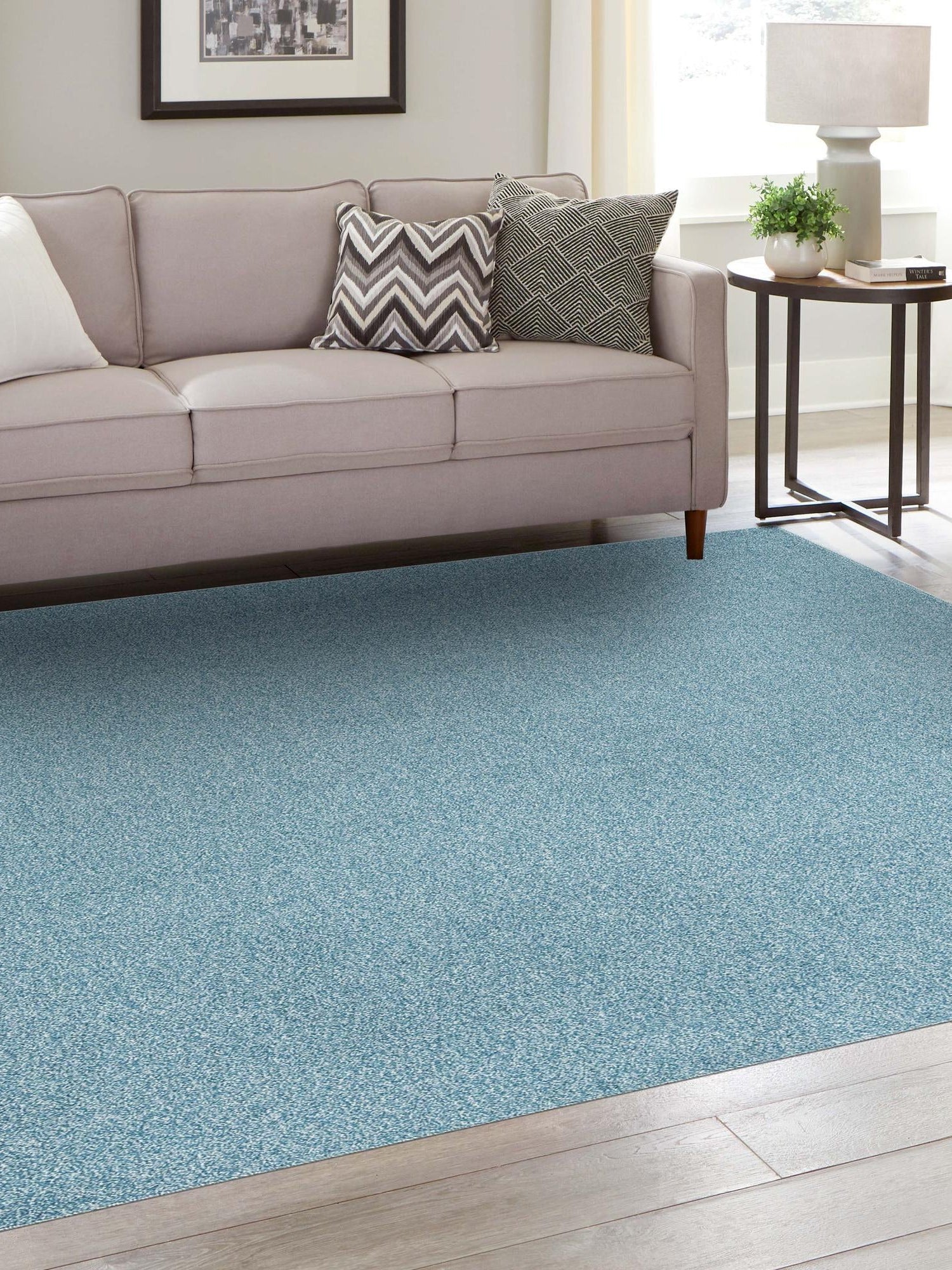 Santorini Blue 3' 3 x 3' 3 Everyday Solid Square Area Rug 100% Polypropylene With Felt Backing Easy Clean Simple Carpet for Minimalist Room Decorating for Sale at Rug Engine