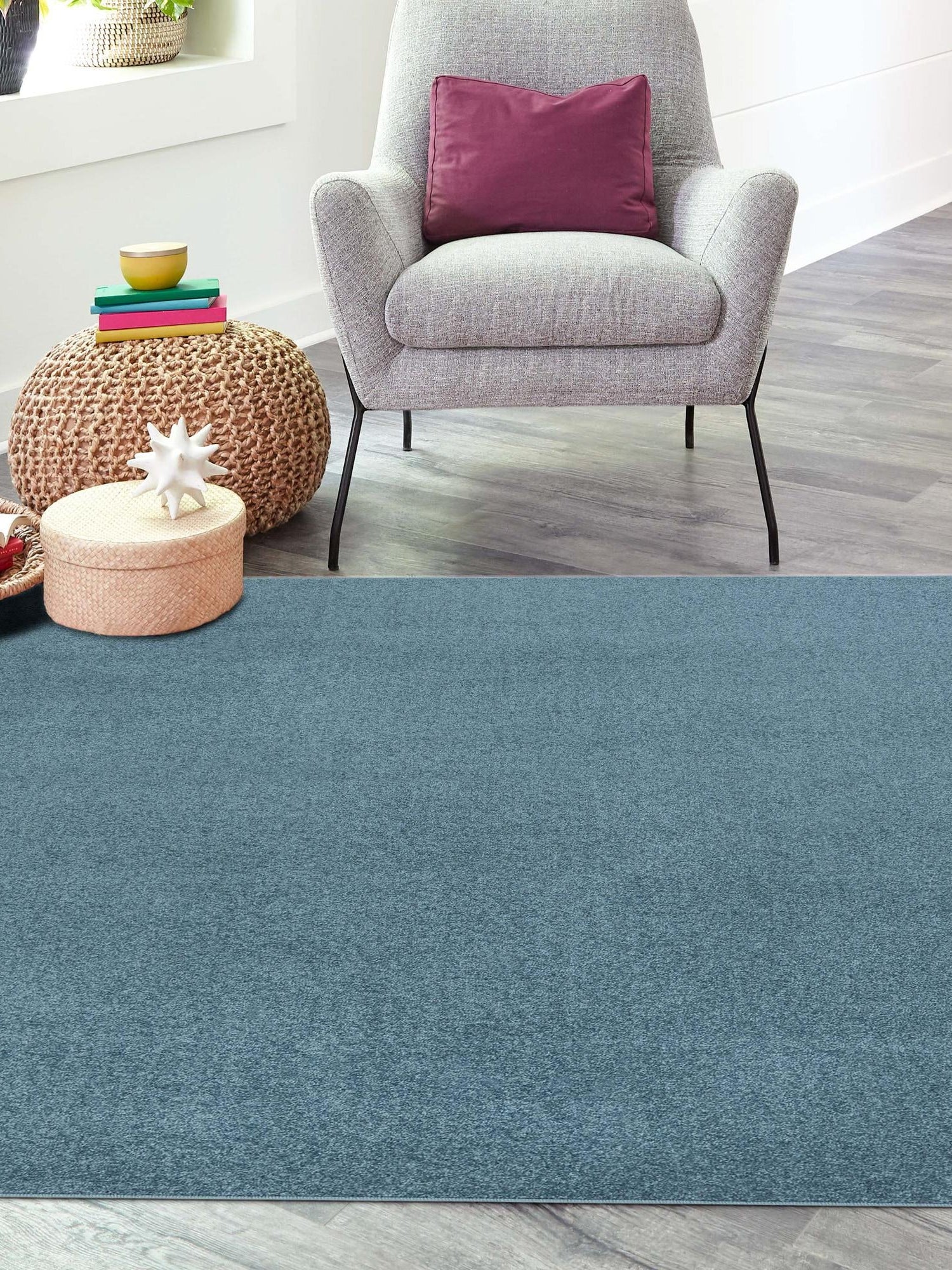 Steel blue 3' 3 x 3' 3 Everyday Solid Square Area Rug 100% Polypropylene With Felt Backing Easy Clean Simple Carpet for Minimalist Room Decorating for Sale at Rug Engine