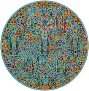 Aqua 10' x 10' Calypso Round Area Rug 100% Polypropylene With Cotton Backing Colorful Vivid Traditional Design Carpet for Living Office Dining Rooms for Sale at Rug Engine