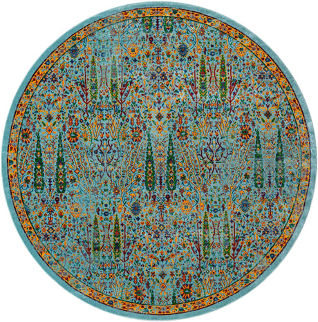 Aqua 10' x 10' Calypso Round Area Rug 100% Polypropylene With Cotton Backing Colorful Vivid Traditional Design Carpet for Living Office Dining Rooms for Sale at Rug Engine