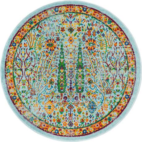 Aqua 3' 3 x 3' 3 Calypso Round Area Rug 100% Polypropylene With Cotton Backing Colorful Vivid Traditional Design Carpet for Living Office Dining Rooms for Sale at Rug Engine