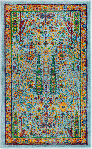 Aqua 3' 3 x 5' 3 Calypso Rectangle Area Rug 100% Polypropylene With Cotton Backing Colorful Vivid Traditional Design Carpet for Living Office Dining Rooms for Sale at Rug Engine
