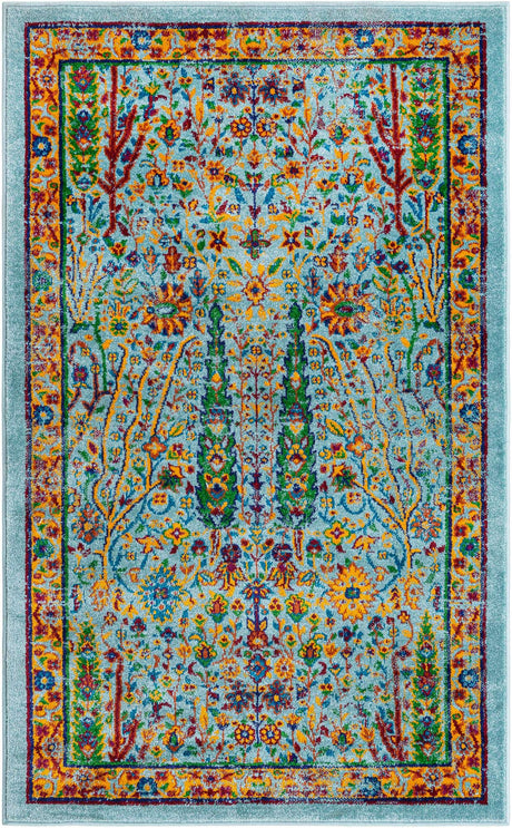 Aqua 3' 3 x 5' 3 Calypso Rectangle Area Rug 100% Polypropylene With Cotton Backing Colorful Vivid Traditional Design Carpet for Living Office Dining Rooms for Sale at Rug Engine