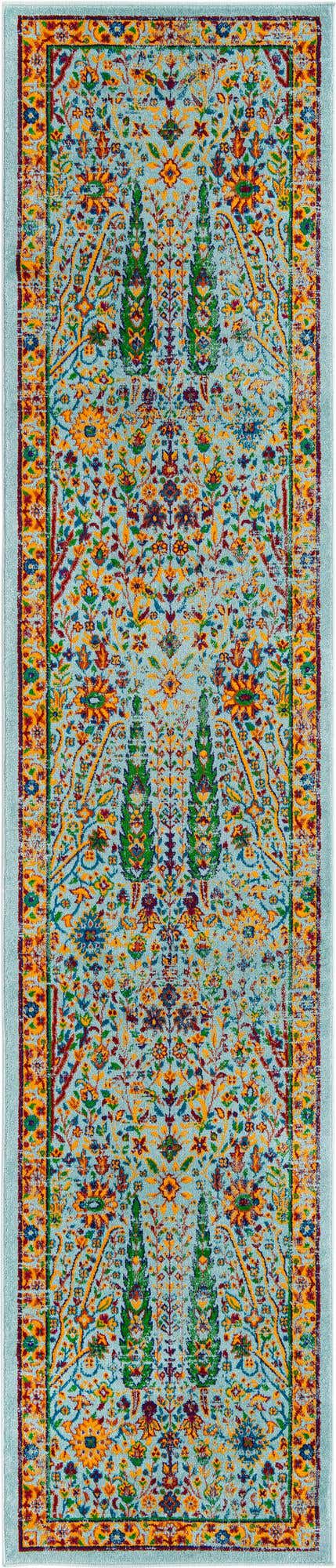 Aqua 2' 7 x 10' Calypso Runner Area Rug 100% Polypropylene With Cotton Backing Colorful Vivid Traditional Design Carpet for Living Office Dining Rooms for Sale at Rug Engine