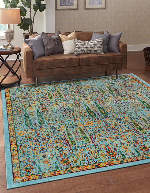 Aqua 10' x 10' Calypso Square Area Rug 100% Polypropylene With Cotton Backing Colorful Vivid Traditional Design Carpet for Living Office Dining Rooms for Sale at Rug Engine