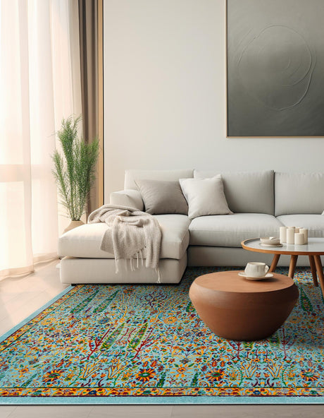 Aqua 10' x 10' Calypso Square Area Rug 100% Polypropylene With Cotton Backing Colorful Vivid Traditional Design Carpet for Living Office Dining Rooms for Sale at Rug Engine
