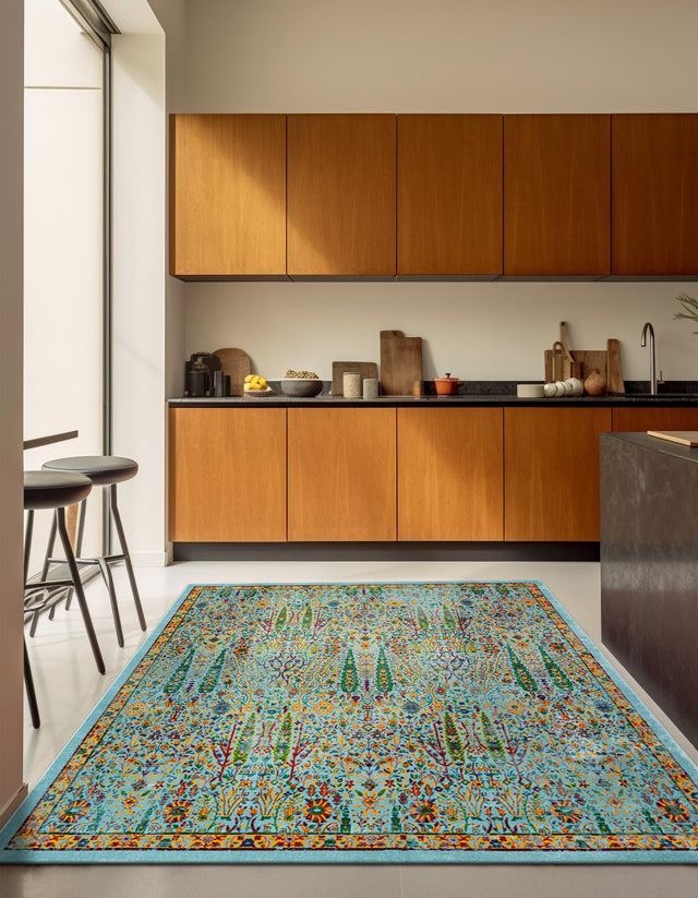 Aqua 10' x 10' Calypso Square Area Rug 100% Polypropylene With Cotton Backing Colorful Vivid Traditional Design Carpet for Living Office Dining Rooms for Sale at Rug Engine