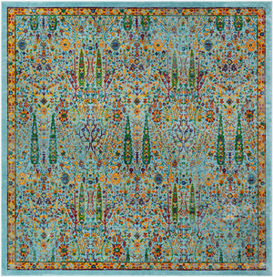 Aqua 10' x 10' Calypso Square Area Rug 100% Polypropylene With Cotton Backing Colorful Vivid Traditional Design Carpet for Living Office Dining Rooms for Sale at Rug Engine