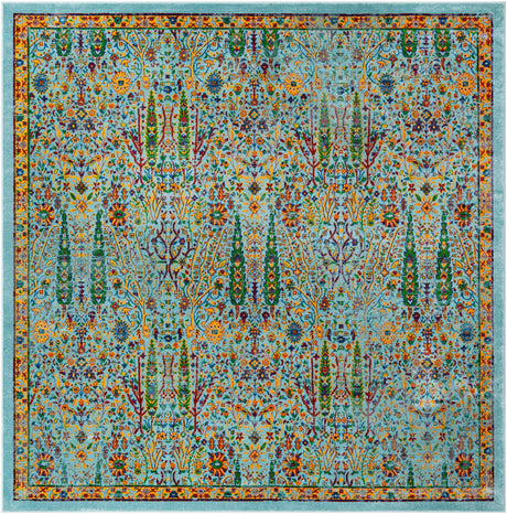 Aqua 10' x 10' Calypso Square Area Rug 100% Polypropylene With Cotton Backing Colorful Vivid Traditional Design Carpet for Living Office Dining Rooms for Sale at Rug Engine