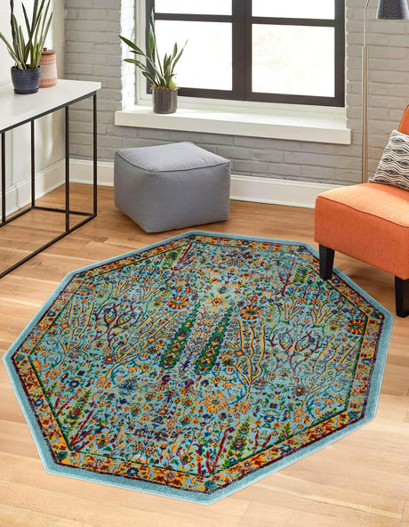 Aqua 7' 10 x 7' 10 Calypso Octagon Area Rug 100% Polypropylene With Cotton Backing Colorful Vivid Traditional Design Carpet for Living Office Dining Rooms for Sale at Rug Engine