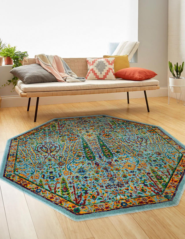 Aqua 7' 10 x 7' 10 Calypso Octagon Area Rug 100% Polypropylene With Cotton Backing Colorful Vivid Traditional Design Carpet for Living Office Dining Rooms for Sale at Rug Engine