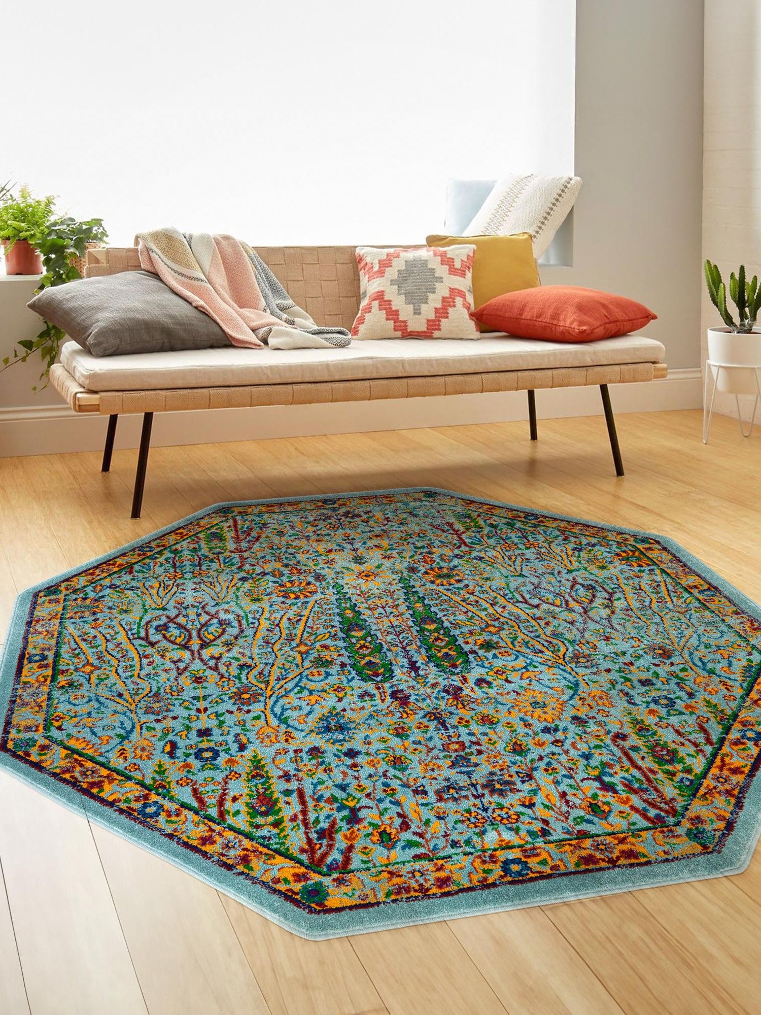Aqua 5' 3 x 5' 3 Calypso Octagon Area Rug 100% Polypropylene With Cotton Backing Colorful Vivid Traditional Design Carpet for Living Office Dining Rooms for Sale at Rug Engine