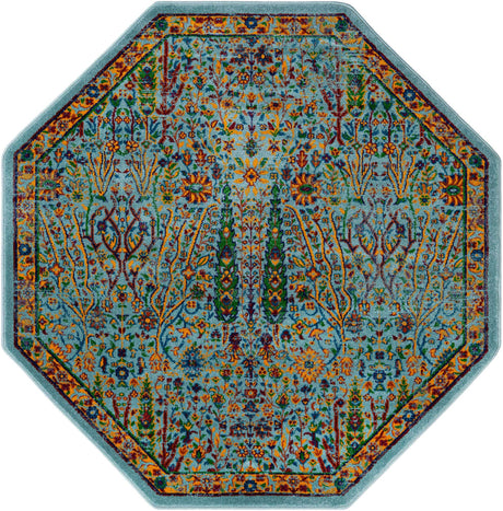 Aqua 5' 3 x 5' 3 Calypso Octagon Area Rug 100% Polypropylene With Cotton Backing Colorful Vivid Traditional Design Carpet for Living Office Dining Rooms for Sale at Rug Engine