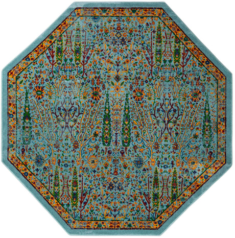 Aqua 7' 10 x 7' 10 Calypso Octagon Area Rug 100% Polypropylene With Cotton Backing Colorful Vivid Traditional Design Carpet for Living Office Dining Rooms for Sale at Rug Engine