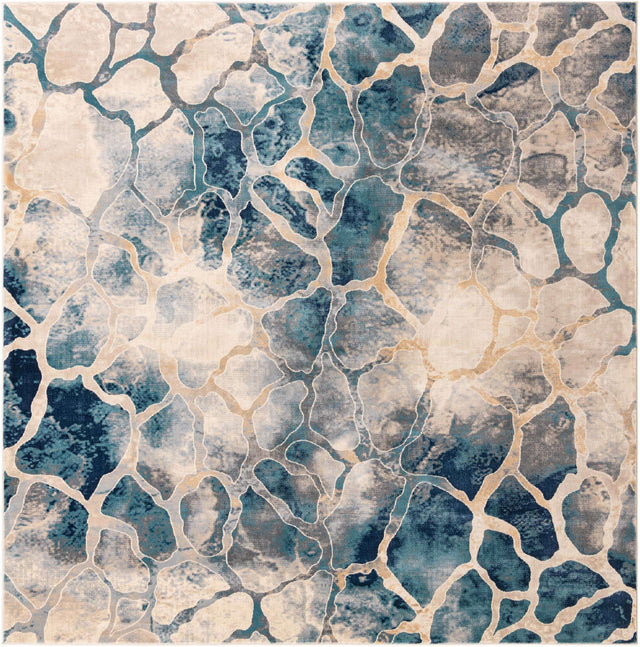 Navy Blue 10' x 10' Mystic Square Area Rug 100% Polypropylene Abstract Modern Carpet for Living Rooms, Dining, Bedrooms, Office for Sale at Rug Engine