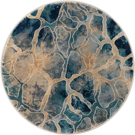 Navy Blue 3' 3 x 3' 3 Mystic Round Area Rug 100% Polypropylene Abstract Modern Carpet for Living Rooms, Dining, Bedrooms, Office for Sale at Rug Engine