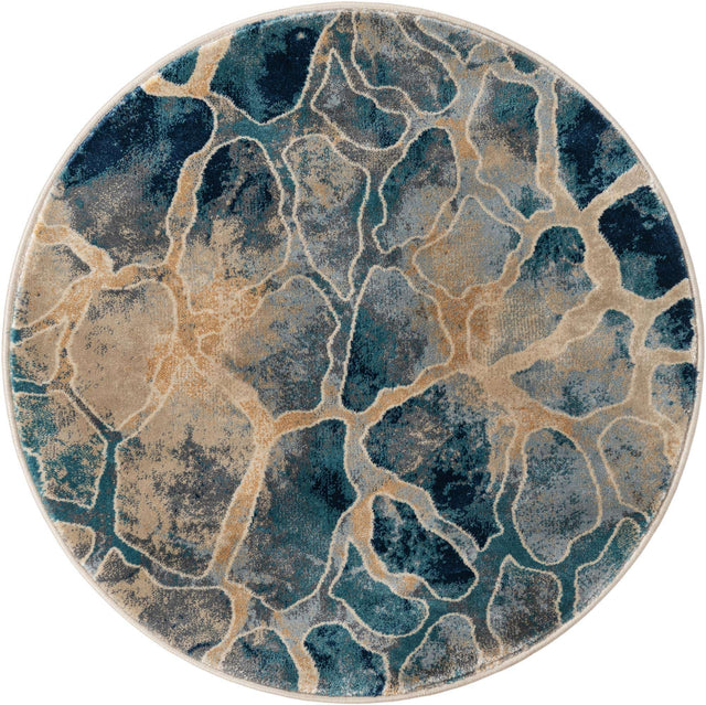 Navy Blue 3' 3 x 3' 3 Mystic Round Area Rug 100% Polypropylene Abstract Modern Carpet for Living Rooms, Dining, Bedrooms, Office for Sale at Rug Engine