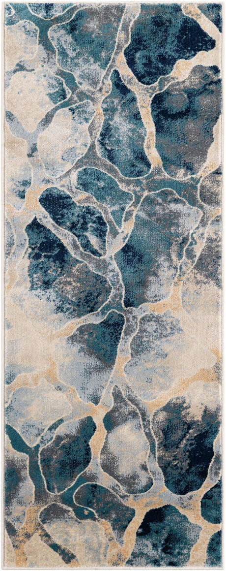 Navy Blue 2' x 5' 1 Mystic Runner Area Rug 100% Polypropylene Abstract Modern Carpet for Living Rooms, Dining, Bedrooms, Office for Sale at Rug Engine