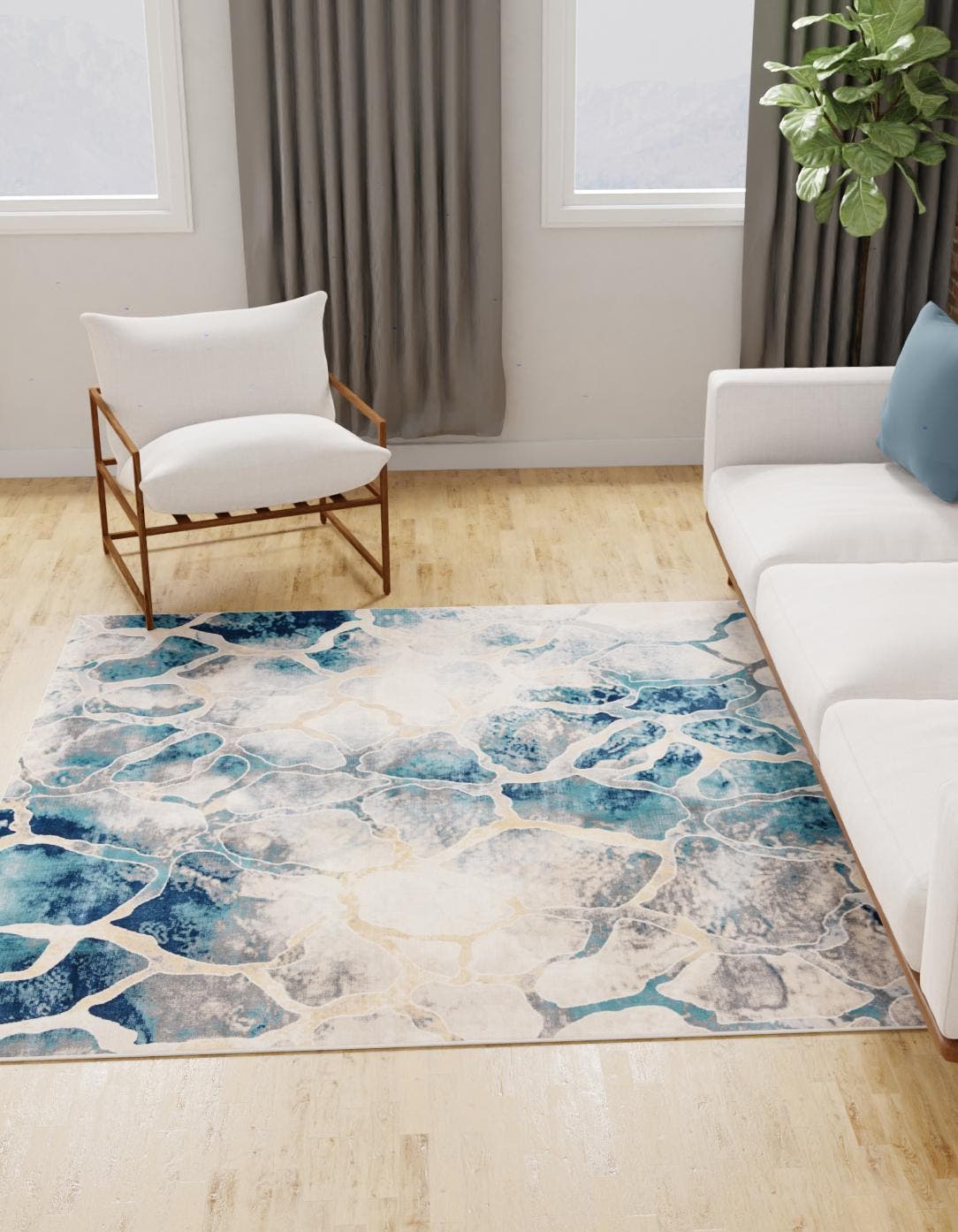 Navy Blue 5' 3 x 5' 3 Mystic Square Area Rug 100% Polypropylene Abstract Modern Carpet for Living Rooms, Dining, Bedrooms, Office for Sale at Rug Engine