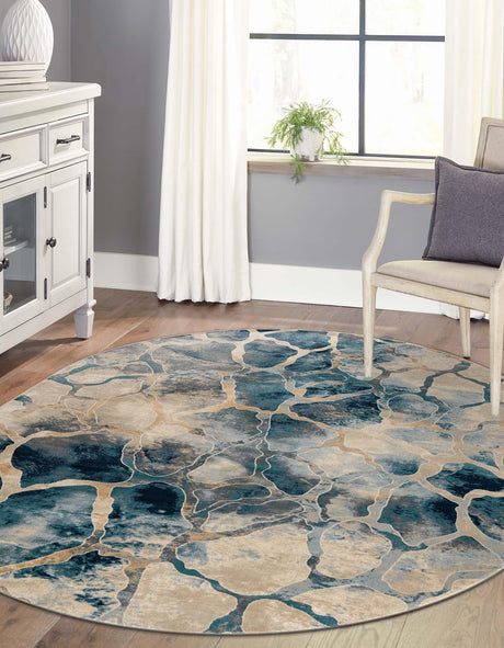 Navy Blue 7' 10 x 10' Mystic Oval Area Rug 100% Polypropylene Abstract Modern Carpet for Living Rooms, Dining, Bedrooms, Office for Sale at Rug Engine