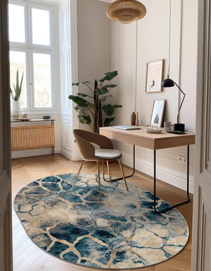 Navy Blue 7' 10 x 10' Mystic Oval Area Rug 100% Polypropylene Abstract Modern Carpet for Living Rooms, Dining, Bedrooms, Office for Sale at Rug Engine