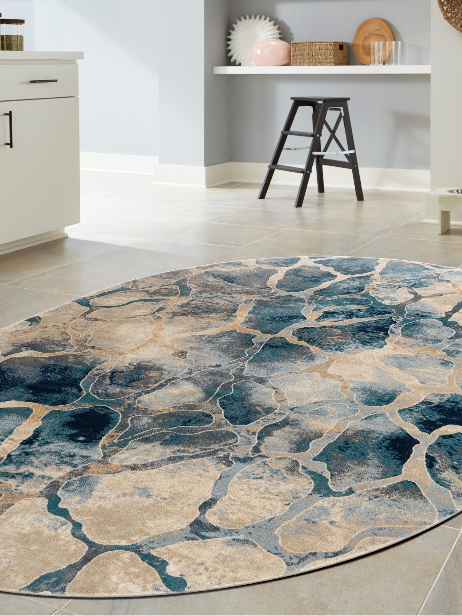 Navy Blue 6' 1 x 9' Mystic Oval Area Rug 100% Polypropylene Abstract Modern Carpet for Living Rooms, Dining, Bedrooms, Office for Sale at Rug Engine