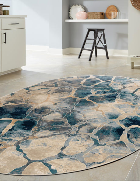 Navy Blue 6' 1 x 9' Mystic Oval Area Rug 100% Polypropylene Abstract Modern Carpet for Living Rooms, Dining, Bedrooms, Office for Sale at Rug Engine