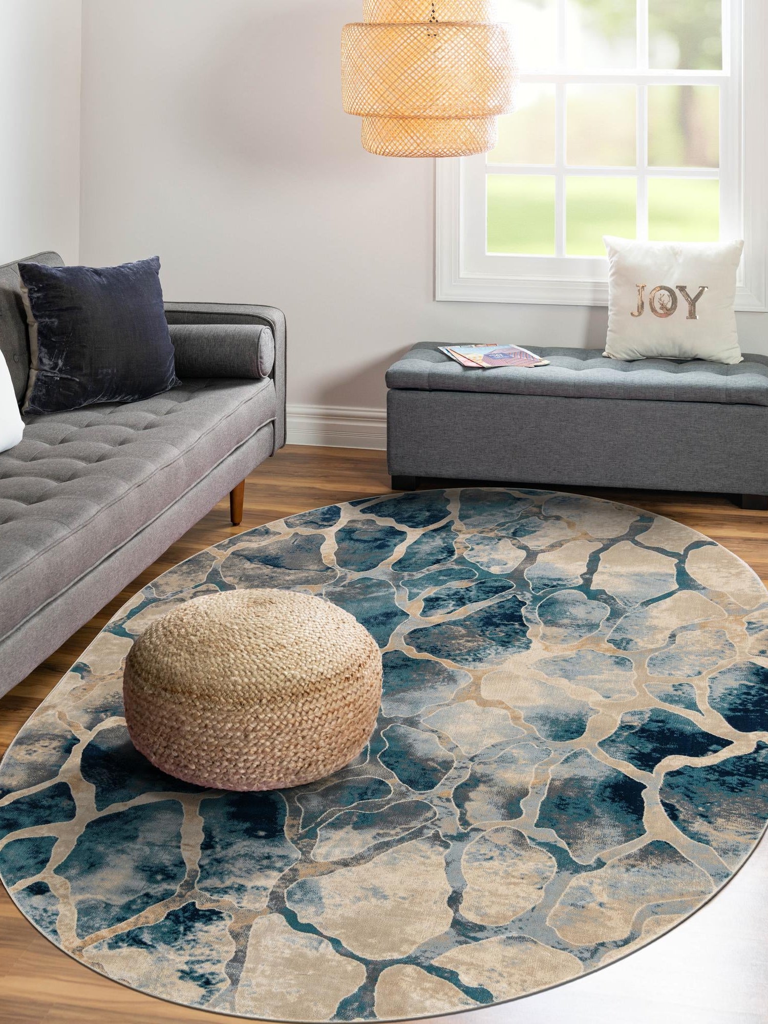 Navy Blue 6' 1 x 9' Mystic Oval Area Rug 100% Polypropylene Abstract Modern Carpet for Living Rooms, Dining, Bedrooms, Office for Sale at Rug Engine