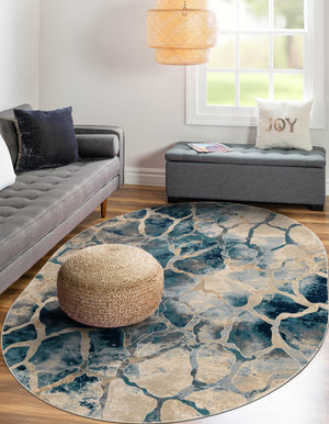Navy Blue 6' 1 x 9' Mystic Oval Area Rug 100% Polypropylene Abstract Modern Carpet for Living Rooms, Dining, Bedrooms, Office for Sale at Rug Engine