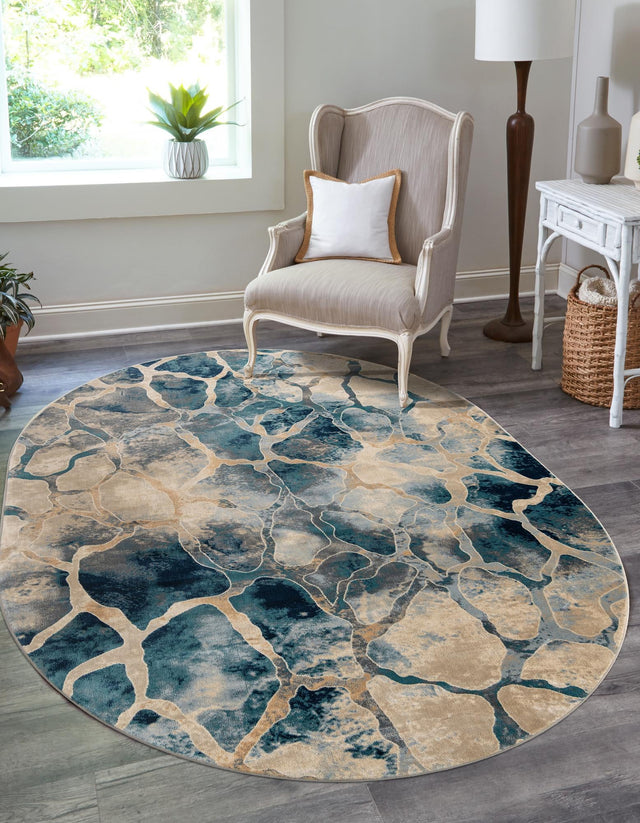 Navy Blue 7' 10 x 10' Mystic Oval Area Rug 100% Polypropylene Abstract Modern Carpet for Living Rooms, Dining, Bedrooms, Office for Sale at Rug Engine