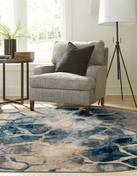 Navy Blue 7' 10 x 10' Mystic Oval Area Rug 100% Polypropylene Abstract Modern Carpet for Living Rooms, Dining, Bedrooms, Office for Sale at Rug Engine