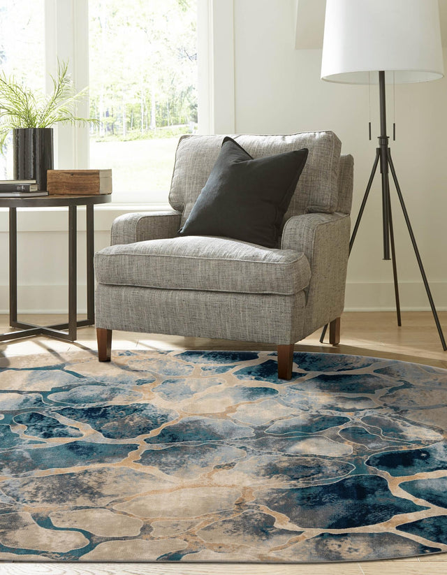 Navy Blue 7' 10 x 10' Mystic Oval Area Rug 100% Polypropylene Abstract Modern Carpet for Living Rooms, Dining, Bedrooms, Office for Sale at Rug Engine