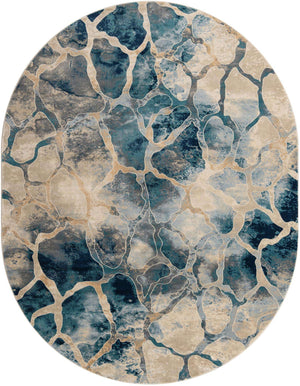 Navy Blue 6' 1 x 9' Mystic Oval Area Rug 100% Polypropylene Abstract Modern Carpet for Living Rooms, Dining, Bedrooms, Office for Sale at Rug Engine