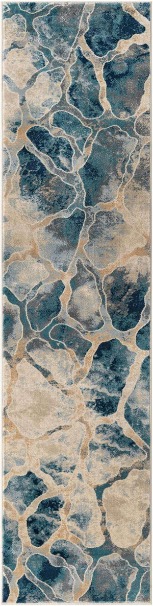 Navy Blue 2' x 7' 1 Mystic Runner Area Rug 100% Polypropylene Abstract Modern Carpet for Living Rooms, Dining, Bedrooms, Office for Sale at Rug Engine