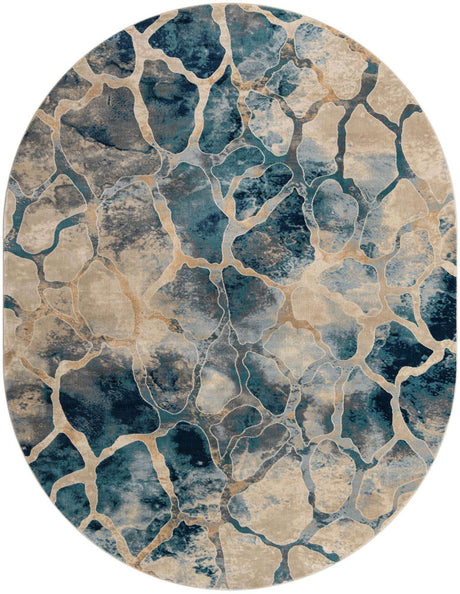 Navy Blue 7' 10 x 10' Mystic Oval Area Rug 100% Polypropylene Abstract Modern Carpet for Living Rooms, Dining, Bedrooms, Office for Sale at Rug Engine