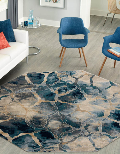 Navy Blue 7' 10 x 7' 10 Mystic Octagon Area Rug 100% Polypropylene Abstract Modern Carpet for Living Rooms, Dining, Bedrooms, Office for Sale at Rug Engine