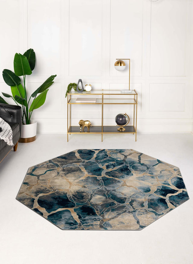 Navy Blue 7' 10 x 7' 10 Mystic Octagon Area Rug 100% Polypropylene Abstract Modern Carpet for Living Rooms, Dining, Bedrooms, Office for Sale at Rug Engine