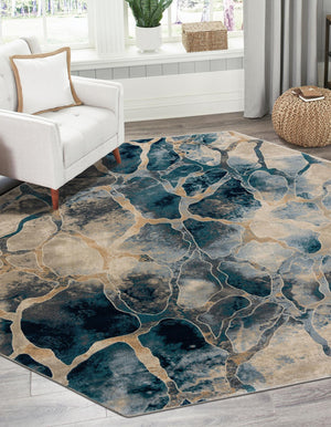 Navy Blue 5' 3 x 5' 3 Mystic Octagon Area Rug 100% Polypropylene Abstract Modern Carpet for Living Rooms, Dining, Bedrooms, Office for Sale at Rug Engine