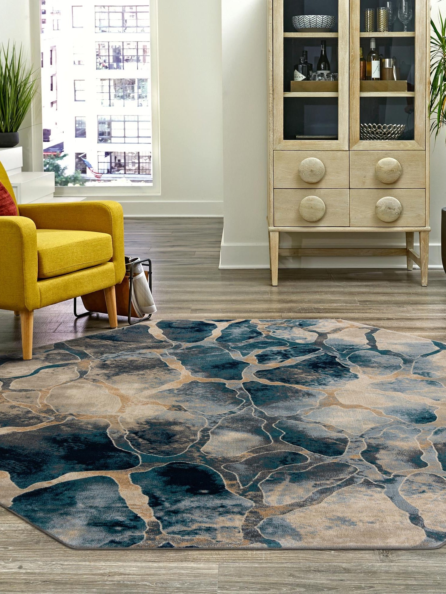 Navy Blue 7' 10 x 7' 10 Mystic Octagon Area Rug 100% Polypropylene Abstract Modern Carpet for Living Rooms, Dining, Bedrooms, Office for Sale at Rug Engine