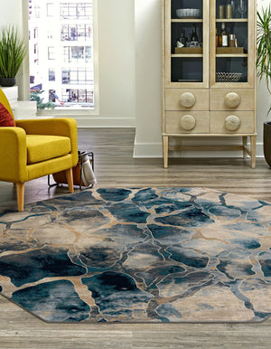 Navy Blue 7' 10 x 7' 10 Mystic Octagon Area Rug 100% Polypropylene Abstract Modern Carpet for Living Rooms, Dining, Bedrooms, Office for Sale at Rug Engine